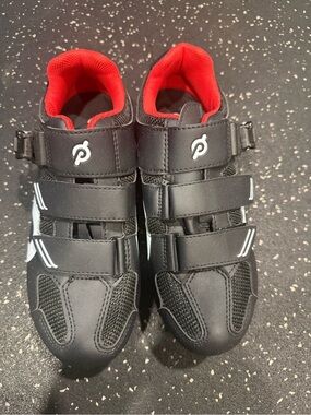 Peloton Black and Red Women's Cycling Sneakers with Triple Straps